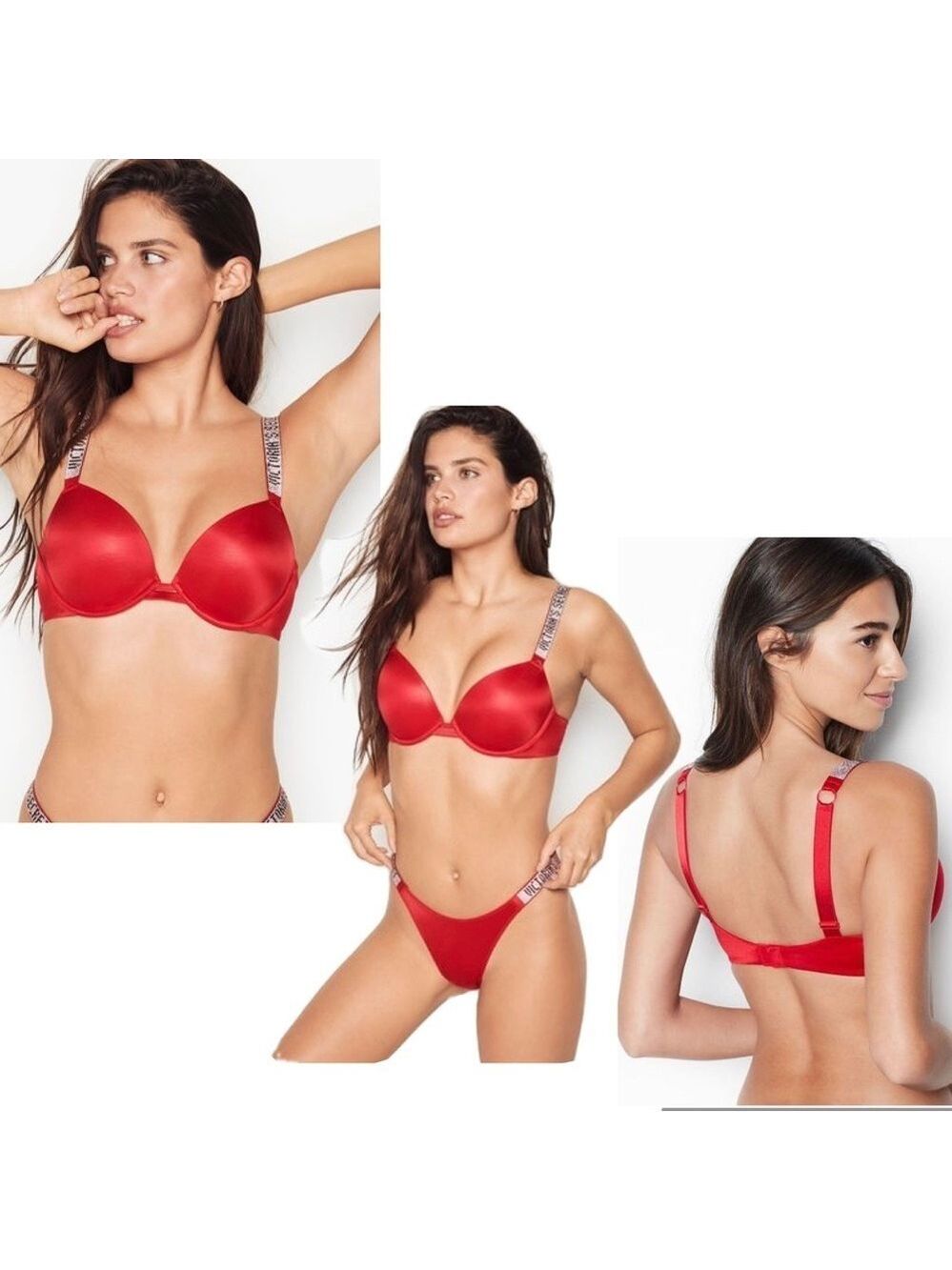 Victoria's Secret Red Very Sexy plunge crystal rhinestone Strap Pushup Bra 36DDD